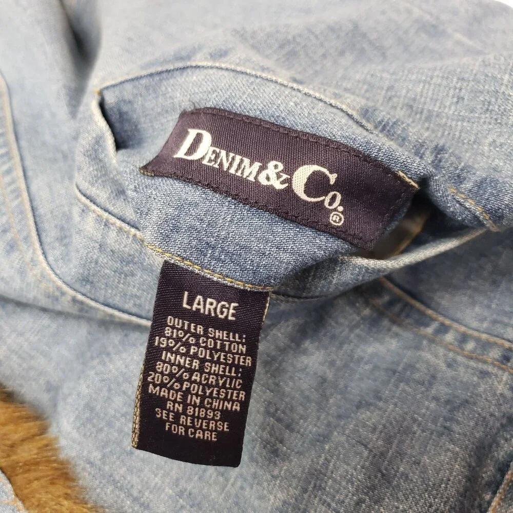 Denim & Co Womens Reversible Denim Vest Button Jacket Faux Fur Size Large - Picture 7 of 10